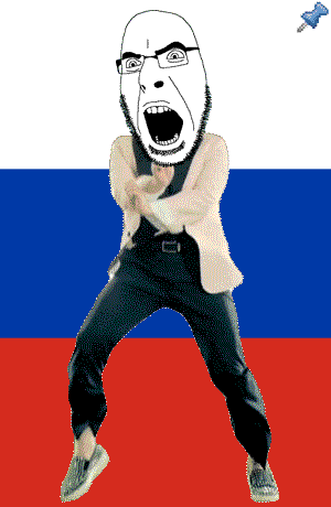 animated country dance flag full_body gangnam_style glasses irl open_mouth push_pin russia soyjak sticky stubble variant:cobson // 300x460 // 252.3KB