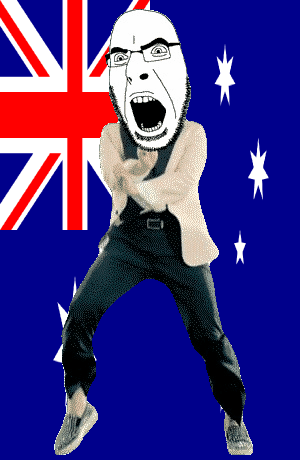 angry animated australia country cross dance flag flag:australia full_body gangnam_style glasses irl open_mouth soyjak star star_(symbol) stubble variant:cobson // 300x460 // 500.2KB