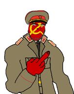 arm cap closed_mouth clothes communism glasses hammer_and_sickle hand hat middle_finger military military_cap red_skin smile soviet_union soyjak stubble variant:cobson // 551x697 // 52.6KB