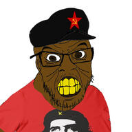 angry black_skin che_guevara clenched_teeth clothes communism ear glasses hammer_and_sickle hat mustache soyjak star stubble tshirt variant:feraljak wrinkles yellow_teeth // 1024x1024 // 349.8KB