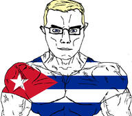 arm blue_eyes buff chud closed_mouth country cuba flag glasses muscles subvariant:chudjak_front variant:chudjak yellow_hair // 1059x929 // 208.4KB