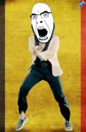 animated belgium country dance flag full_body gangnam_style glasses irl open_mouth push_pin soyjak sticky stubble variant:cobson // 300x460 // 1.7MB
