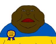 award badge black_skin brown_skin fat flag flag:ukraine front_facing mutt obese subvariant:meximutt_front2 ukraine variant:meximutt // 1105x868 // 26.3KB