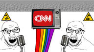 2soyjaks angry brain cnn eyelashes flag gay glasses lgbt microphone news npc open_mouth rainbow sign soyjak stubble television variant:feraljak // 1920x1080 // 947.5KB