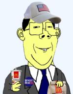 asian badge buck_teeth closed_mouth clothes ear glasses hair hand holding_object mcdonalds meta:tagme necktie ronald_reagan smile soyjak subvariant:protestantjak suit variant:gapejak yellow_skin // 1095x1410 // 629.1KB