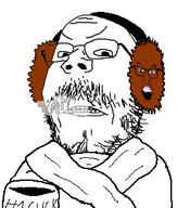 2soyjaks angry blanket brown_skin cold comfy cup earmuffs frown fume glasses headphones hot_cocoa mug mustache open_mouth scarf soyjak squirrel stubble variant:feraljak variant:gapejak winter // 273x299 // 32.7KB