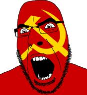 alternate angry communism country flag glasses hammer hammer_and_sickle open_mouth sickle soyjak stubble variant:cobson // 721x789 // 39.6KB