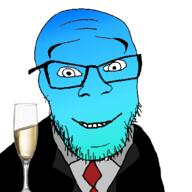 blue_skin calm closed_mouth clothes glass glasses gradient happy smile soyjak stubble suit tuxedo variant:feraljak // 1000x1000 // 389.3KB