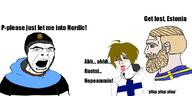 angry beanie clothes country estonia finland flag glasses hat nordic_chad soyjak stubble sweden text variant:cobson // 1050x525 // 277.7KB