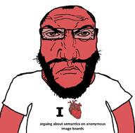angry balding beard closed_mouth clothes glasses heart i_love punisher_face red_face red_skin soyjak text tshirt variant:science_lover // 680x671 // 132.5KB