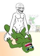3soyjaks 4chan angry anime arm big_breasts bloodshot_eyes breasts clothes crying distorted erection frog full_body glasses green_hair green_skin grin hair hand holding_leg naked nipple nsfw open_mouth penis pepe rule34 sex soyjak stubble trollface variant:classic_soyjak yotsoyba // 1000x1414 // 365.9KB