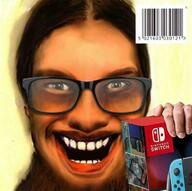 album_cover aphex_twin barcode beard glasses holding_object music nintendo nintendo_switch open_mouth smile soyjak variant:unknown video_game // 750x748 // 58.0KB