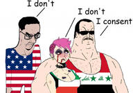 amerimutt angry arm baathism blood bloodshot_eyes blush breasts bruise buff choker closed_mouth clothes crying ear enbie female flag frown gigachud glasses gulf_war hair hand hat holding_object iraq iraqi kuwait mustache open_mouth pink_hair saddam_hussein smile soyjak stubble subvariant:chudjak_seething sunglasses text united_states variant:chudjak variant:classic_soyjak variant:cobson variant:gapejak // 676x477 // 195.3KB