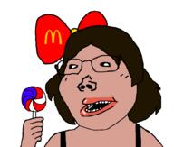 american_flag amerimutt bow brown_hair brown_skin candy glasses holding_lollipop holding_object lollipop mcdonalds open_mouth subvariant:soylita teeth variant:gapejak // 1012x861 // 42.7KB