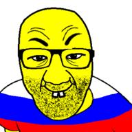 asian buck_teeth clothes country flag glasses russia small_eyes soyjak stubble tshirt variant:el_perro_rabioso yellow_skin // 400x400 // 62.1KB