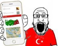 arm clothes country flag flag:turkiye glasses hand holding_object holding_phone map open_mouth phone red_shirt soyjak stubble subvariant:phoneplier subvariant:phoneplier_vertical tshirt turkiye variant:markiplier_soyjak // 680x542 // 377.2KB