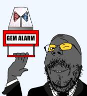 alarm animated arm clothes gem glasses hand holding_object necktie police_light smile soot soot_colors soyjak soyjak_party stubble subvariant:wholesome_soyjak suit text variant:gapejak wink // 1070x1172 // 482.9KB