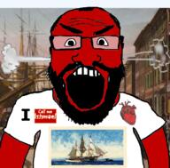 angry arm badge balding beard boat call_me_ishmael clothes fume glasses hair hand heart i_love irl_background moby_dick open_mouth red_skin ship soyjak text tshirt variant:science_lover whale // 800x789 // 564.5KB
