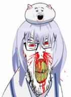 2soyjaks angry anime blood bloodshot_eyes blue_hair chino_kafuu clothes glasses gochiusa mustache soyjak stubble tippy tranny variant:alicia variant:feraljak yellow_teeth // 646x881 // 365.4KB
