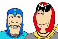 2soyjaks are_you_soying_what_im_soying clothes glasses helmet looking_at_each_other mega_man proto_man scarf smile smirk soyjak stubble subvariant:wholesome_soyjak sunglasses variant:gapejak variant:markiplier_soyjak video_game white_skin // 1200x800 // 64.0KB