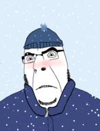 angry blush clothes frown glasses hat jacket snow soyjak stubble variant:cobson winter // 980x1280 // 110.0KB