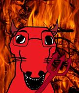 animal devil dog fire fork glasses hell open_mouth red_skin soyjak variant:dogjak // 684x806 // 133.6KB
