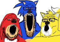 3soyjaks animal blue_skin ear echidna fox glasses hedgehog knuckles open_mouth red_skin sega snout sonic sonic_the_hedgehog soyjak soyjak_trio stretched_mouth stubble tail tails variant:gapejak variant:markiplier_soyjak variant:tony_soprano_soyjak video_game yellow_skin // 828x581 // 301.4KB