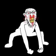 angry animated blood bloodshot_eyes clenched_teeth cracked_teeth dance ear earrape glasses hand leg monkey_dance nosebleed red_eyes sound soyjak stubble subvariant:feralrage text variant:feraljak vein video yellow_teeth // 720x720, 2.8s // 3.0MB