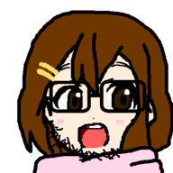 anime blush glasses hair hair_clip hirasawa_yui k_on looking_to_the_left oekaki open_mouth soyjak stubble sweater variant:unknown // 400x400 // 9.9KB