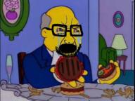 Superintendent_Chalmers chair french_fries glass glasses grey_hair hamburger open_mouth steamed_hams stubble the_simpsons variant:soyak yellow_skin // 640x480 // 327.5KB