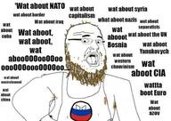 arm armpit beard brown_hair clothes coomer country ear flag glasses open_mouth russia sleeveless_shirt soyjak text variant:fatjak whataboutism // 601x426 // 90.4KB
