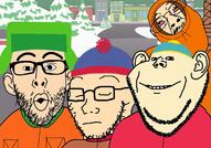 4soyjaks beanie bloodshot_eyes cartoon closed_mouth clothes crying ear eric_cartman frown glasses hat kenny_mccormick kyle_broflovski open_mouth rope singing smile sound south_park soyjak stan_marsh stubble suicide variant:bernd variant:classic_soyjak variant:impish_soyak_ears variant:nojak video white_skin yellow_skin // 1600x1124, 27.5s // 858.8KB