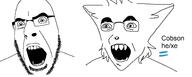 angry fangs furry glasses open_mouth pronouns sharp_teeth soyjak stubble variant:cobson // 1860x744 // 38.2KB