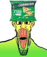 chips ear flavorjak food glasses green_skin oh_my_god_she_is_so_attractive open_mouth popcorners sour soyjak stretched_mouth stubble variant:markiplier_soyjak yellow_skin // 900x1100 // 321.7KB