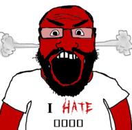 angry balding clothes fume glasses hair i_hate open_mouth red_skin soyjak text tshirt variant:science_lover // 800x789 // 151.0KB