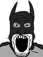 batman clothes dc_comics mask open_mouth soyjak stubble variant:markiplier_soyjak // 600x800 // 74.8KB