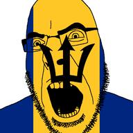 angry barbados country flag glasses open_mouth soyjak stubble trident variant:cobson // 721x720 // 30.5KB