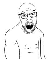 angry animated arm buff coomer glasses hand masturbation mustache open_mouth soyjak stubble variant:feraljak // 639x715 // 31.0KB