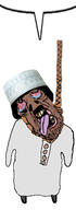arab brown_skin clothes crying deformed full_body hand hanging hat islam leg mustache open_mouth rope soyjak speech_bubble stubble suicide tongue variant:bernd yellow_teeth // 171x471 // 48.6KB