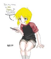 anime arm art clothes girly hand holding_object nate pen redraw sitting smile soot_colors soyteen subvariant:shoyta text tshirt variant:gapejak yellow_hair // 982x1126 // 227.5KB