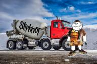 brendan_fraser cement_mixer cheese_(band) closed_mouth clothes ear full_body grin holding_object irl_background just_fuck_my_shit_up shoe slipknot smile soyjak stubble truck variant:impish_soyak_ears // 1600x1068 // 2.0MB