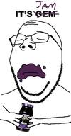 arm blackberry blackberry_jam closed_eyes closed_mouth clossed_eyes frown gem glasses its_over jam purple sad smuckers soyjak stubble subvariant:wholesome_soyjak text variant:gapejak // 370x711 // 41.9KB