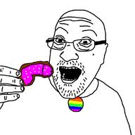 cookie glasses hand holding_object lgbt nsfw open_mouth penis soyjak stubble variant:unknown // 1080x1079 // 153.8KB