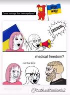 angry bloodshot_eyes country crying female flag glasses megaphone meta:low_resolution nordic_chad open_mouth pink_hair stubble ukraine variant:classic_soyjak variant:wojak watermark wojak // 490x665 // 45.8KB