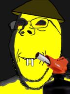 asian bloodshot_eyes buck_teeth clothes glasses grill hat ominous shadow smile soyjak stubble subvariant:wholesome_soyjak variant:gapejak yellow_skin // 600x800 // 205.0KB
