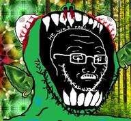 2soyjaks blood earring eyes_popping glasses green_skin meta:tagme open_mouth pointy_ears scared soyjak stretched_mouth stubble text thrembo variant:classic_soyjak // 501x462 // 102.7KB