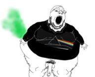 album_cover arm clothes cross_eyed dark_side_of_the_moon fart fat glasses hairy hand leg music nsfw open_mouth penis pink_floyd rainbow shitquality soyjak stinky stubble tshirt variant:gapejak // 255x207 // 35.2KB