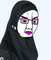 angry closed_mouth clothes female glasses hat hijab islam makeup soyjak variant:chudjak // 1220x1437 // 893.6KB