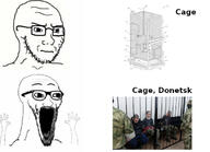 arm cage closed_mouth concerned donetsk frown glasses hand hands_up jail open_mouth place_japan russo_ukrainian_war soyjak stubble text variant:classic_soyjak variant:wewjak wage_cage // 680x491 // 56.7KB