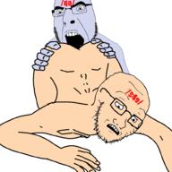 2soyjaks 4chan angry arm blue blue_skin gay glasses hand holding_object nsfw open_mouth prostration qa_(4chan) s4s_(4chan) scared soyjak stubble text variant:classic_soyjak variant:cobson white_skin // 1000x1000 // 3.8MB